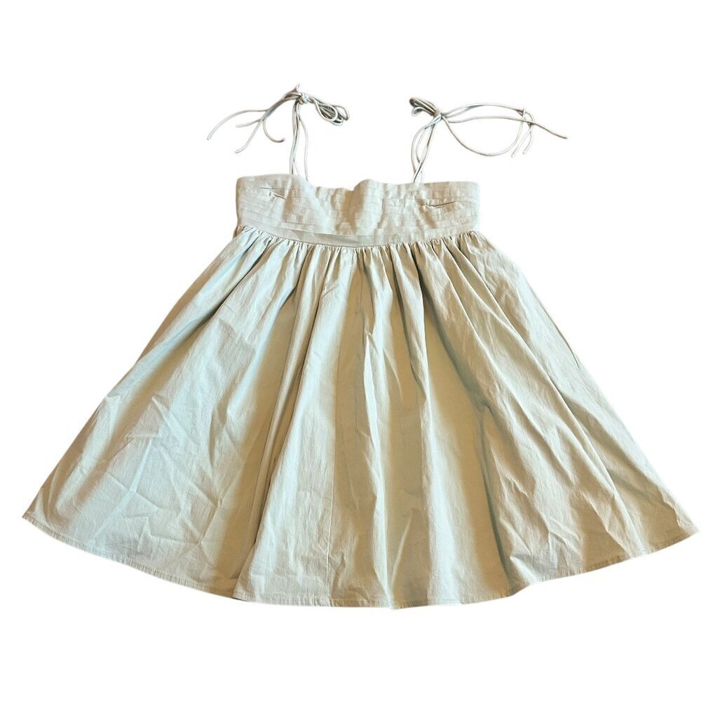 Klesis A-Line Mini Dress Full Skirt Tie Spaghetti Straps Smocked Top Size Small